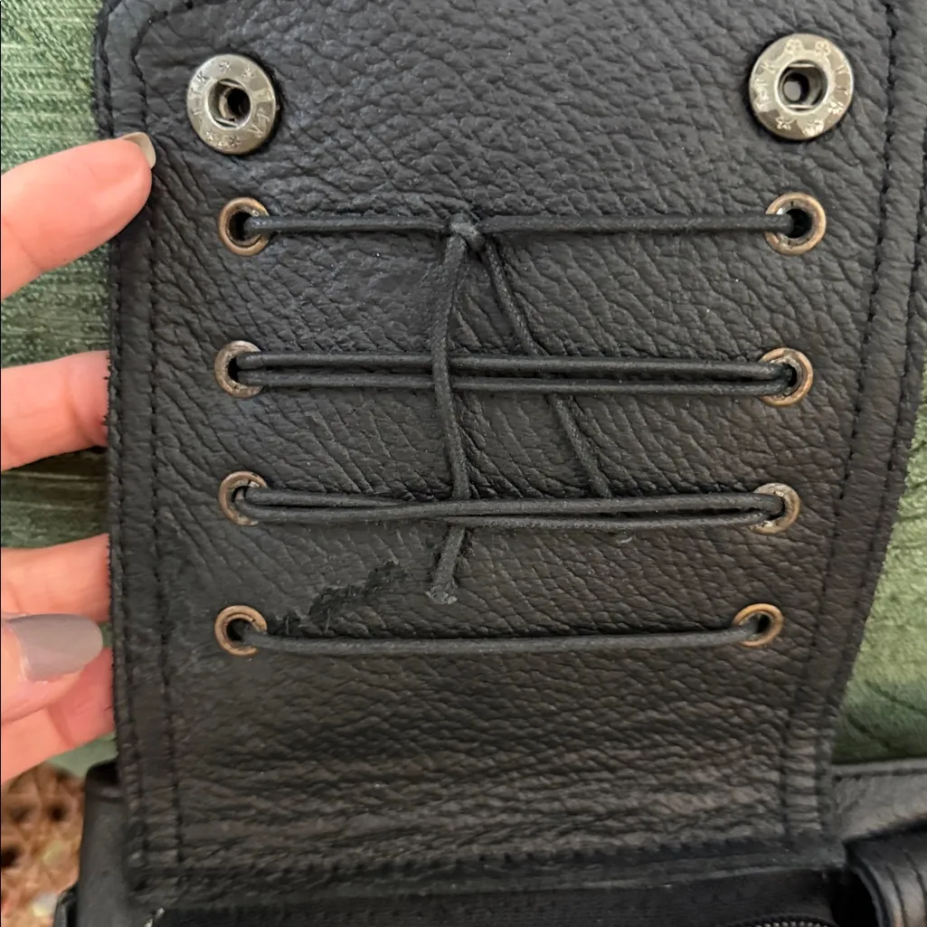 Lakhay’s Black Leather Moto Detail Adjustable Strap Belt Hip Crossbody Bag - Image 10