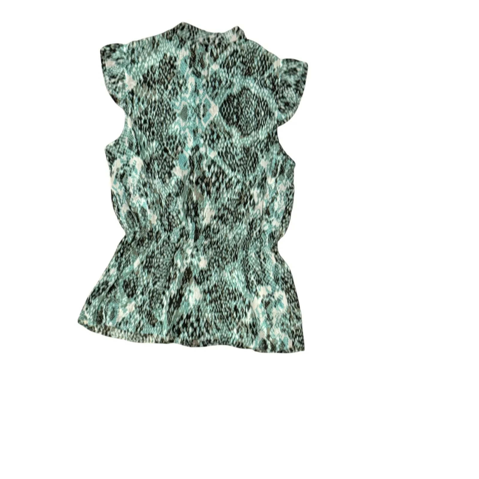 Alfani Sleeveless Ruffle Blouse, Button Up Top Snakeskin Animal Print Womens 10 - Image 14