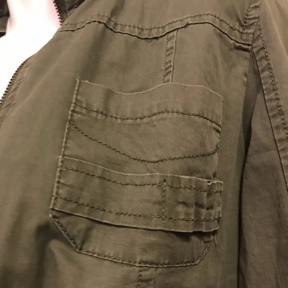 Utility Cargo Hooded Long Sleeve Zippered Jacket by New Look Army Green Medium - Image 8
