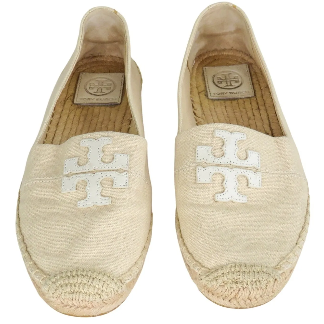 Tory Burch Weston Espadrille Flats Size 8.5 Cream Beige Natural Logo Flats - Image 3