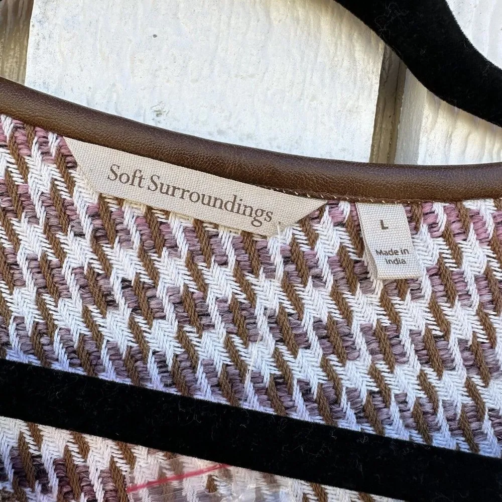 Soft Surroundings Romilly Jacket Brown Houndstooth Vegan Leather Trim Size Large - Image 4