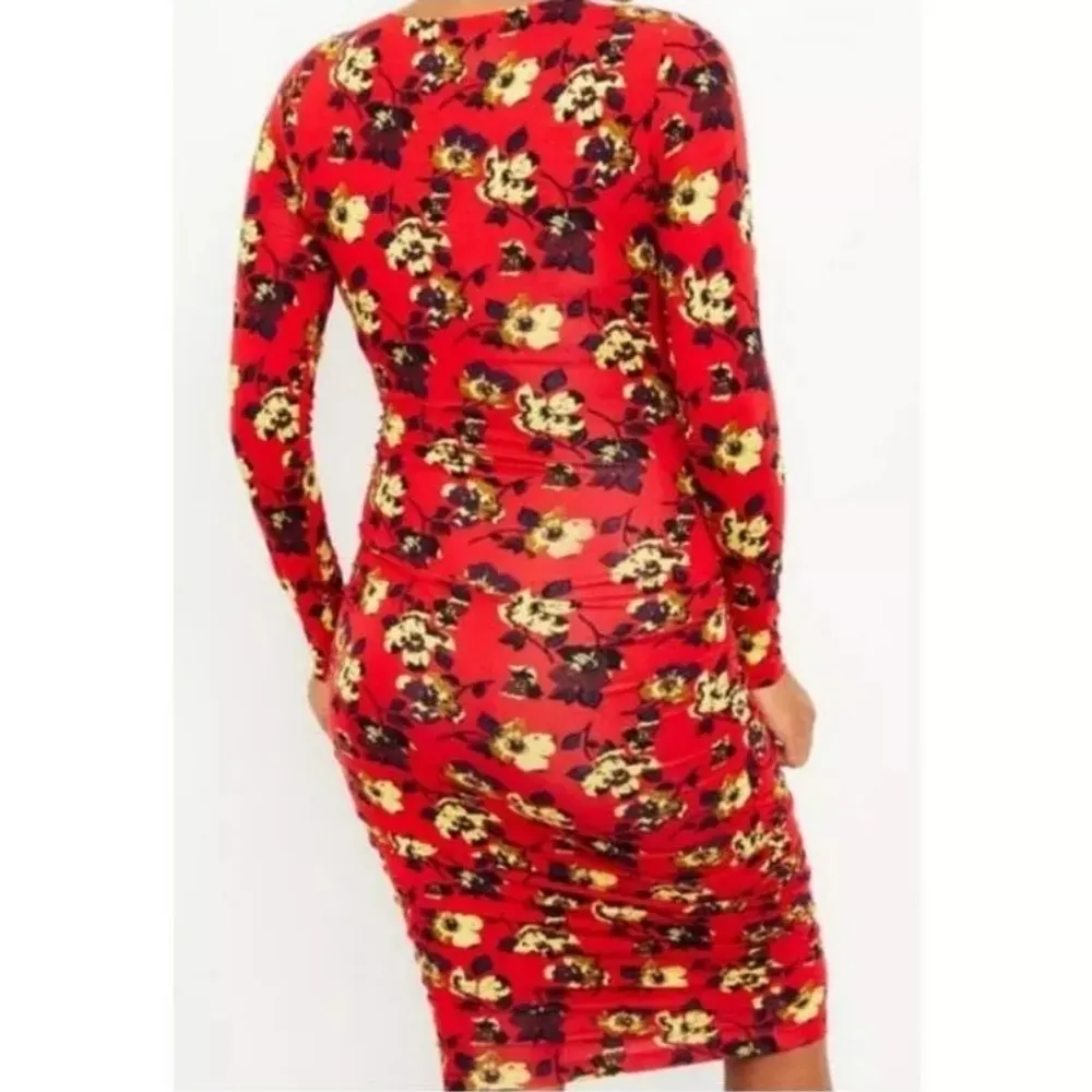 Pea in the Pod Maternity Red Floral Ruched Stretch Dress Women Size M - Image 2