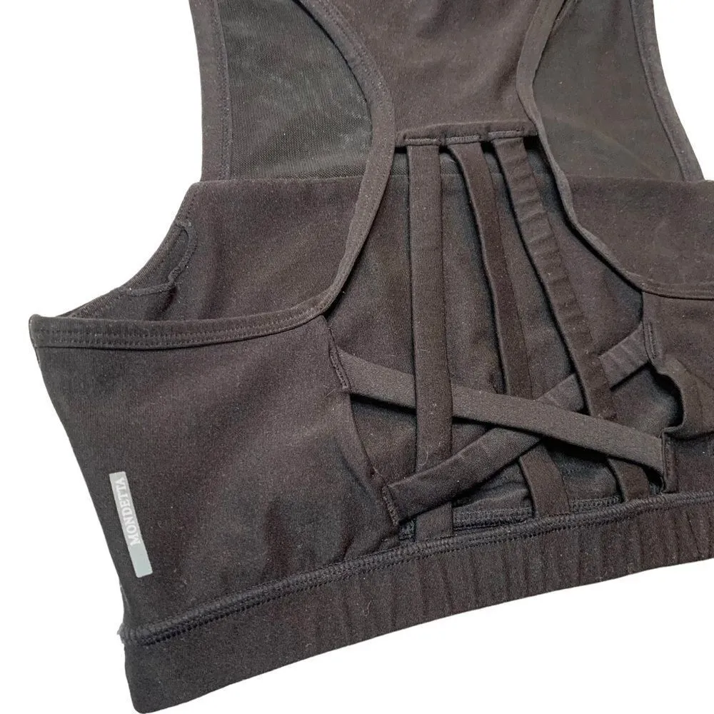Women’s 𝅺Mondetta black strappy racer back sports bra size small - Image 3