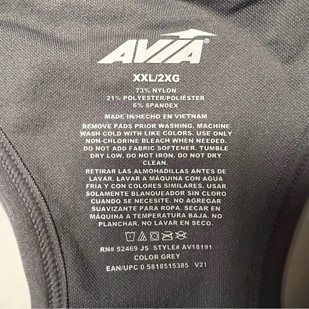 NWOT Avia Spirts Bra Zip Front Padded Racerback Grey Athletic Knit Comfortable M - Image 10