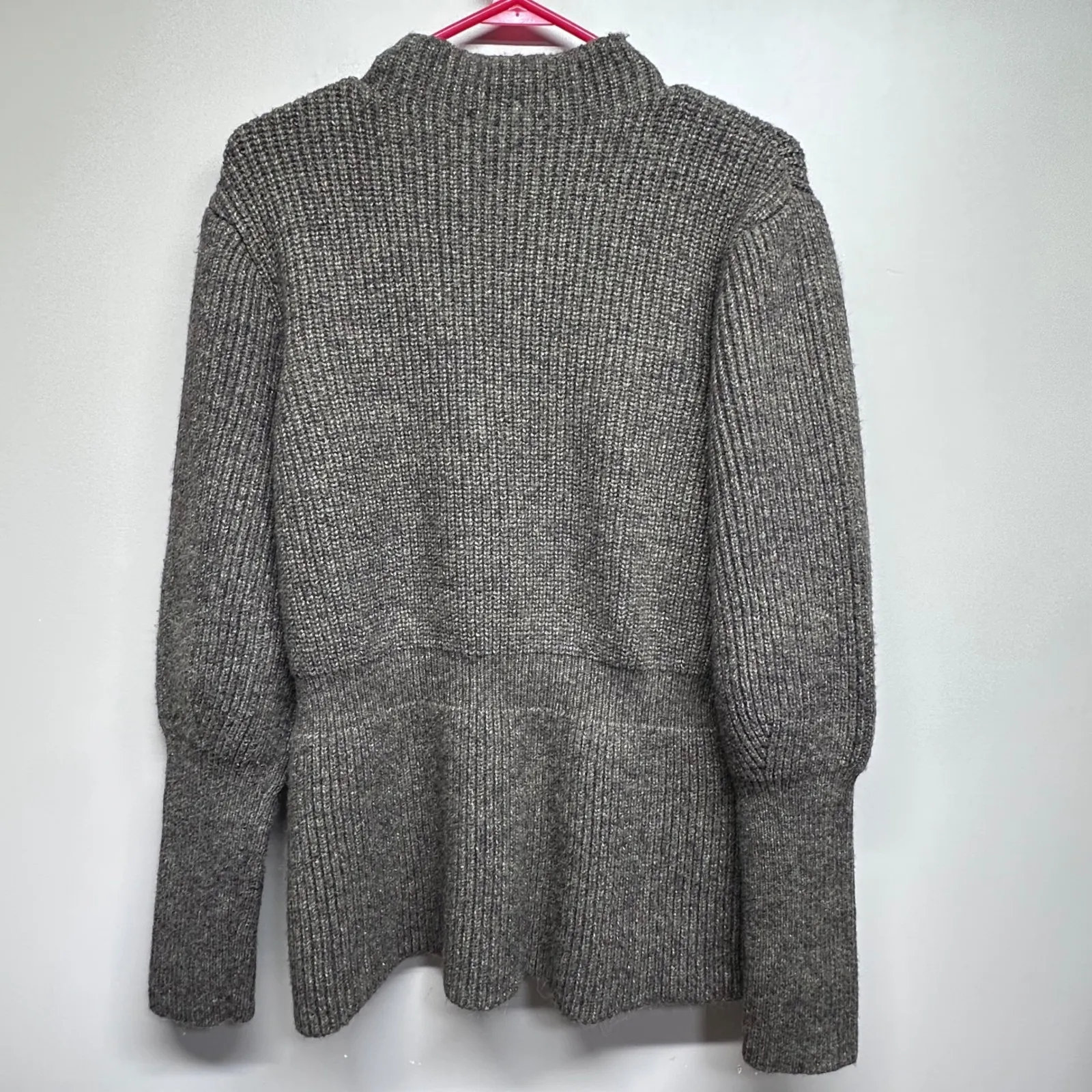 Antonio Melani Women's Green Ribbed Mock Neck Sweater Puff Sleeve Peplum XL - Image 2