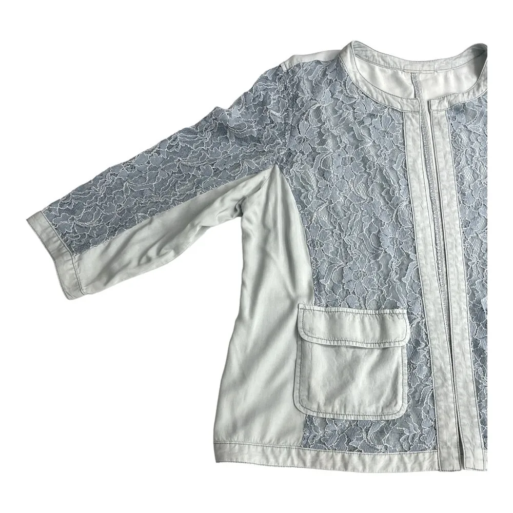 Chicos Blazer Womens 3 US XL Blue Chambray Lace Cut Out Open Front
3/4 Sleeve - Image 9