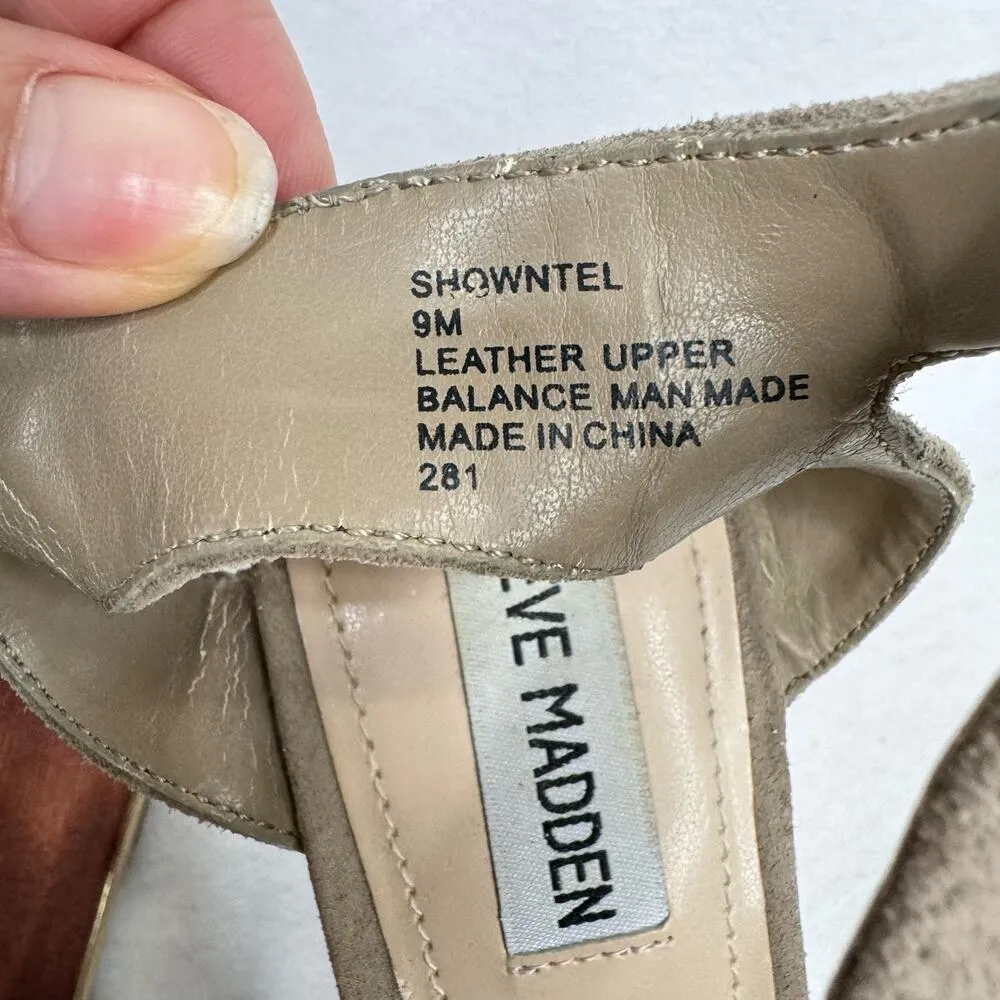 Showntel Platform Wedge Sandal Strappy Suede Neutral Tan Size 9M - Image 9