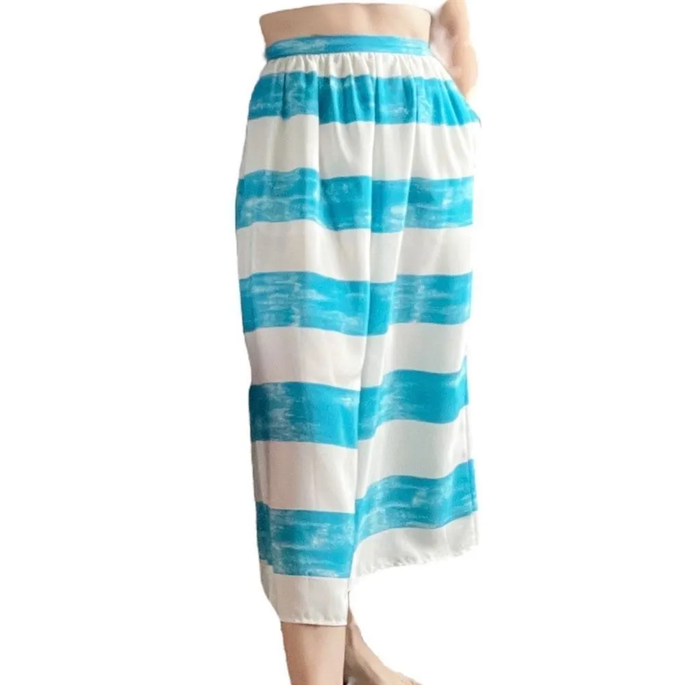 Vintage Diane Von Furstenberg DVF Striped Blue White Wide Leg Palazzo Pants Size - Image 3