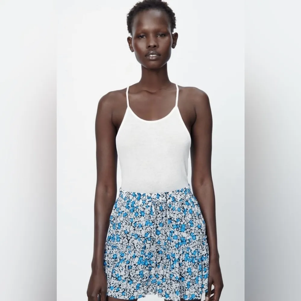 Zara New Blue Bohemian High Waisted Floral Print Skort Size M Elastic Band - Image 5