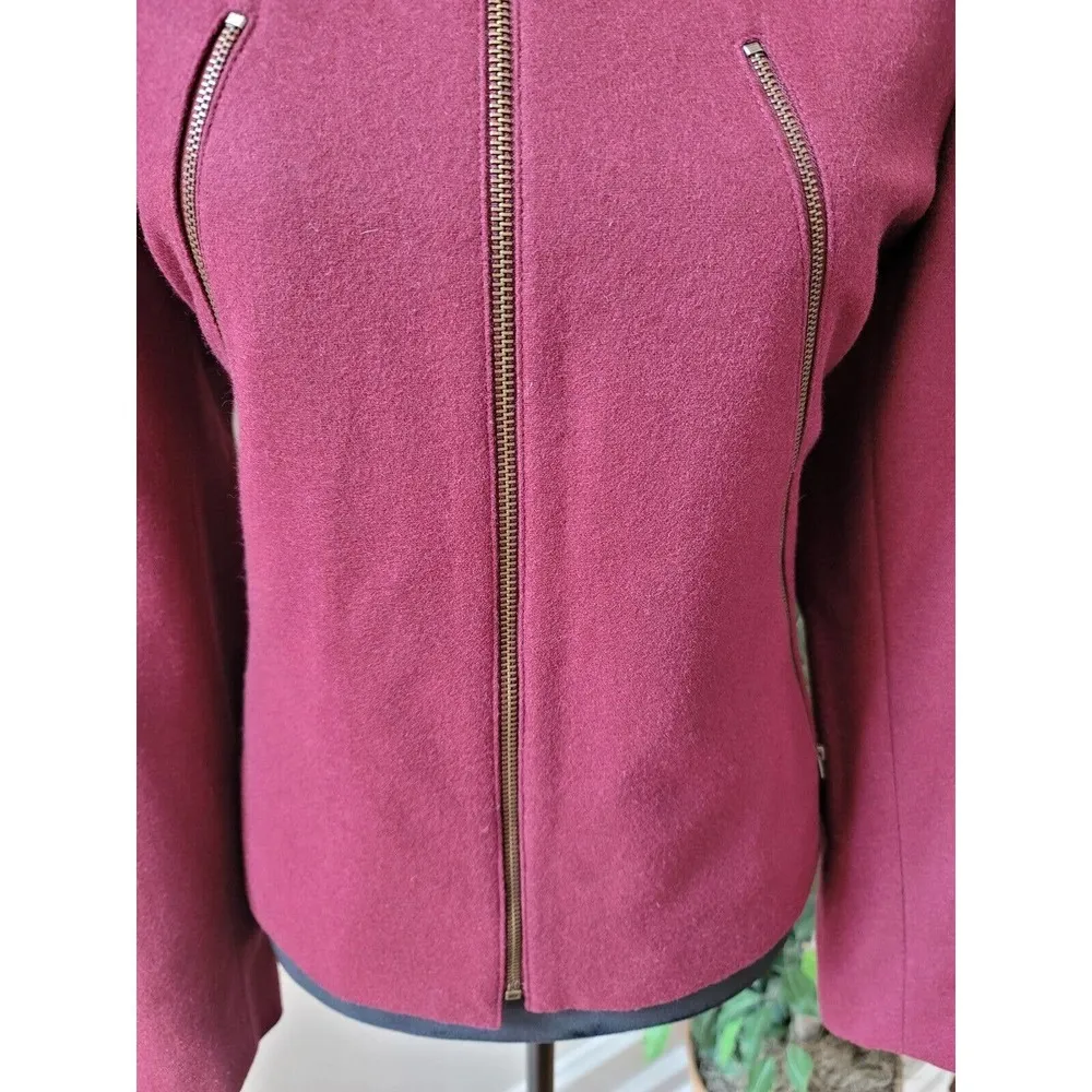 Harve Benard Women's Maroon Wool Long Sleeve Full Zip Front Casual Jacket 10 - Image 3