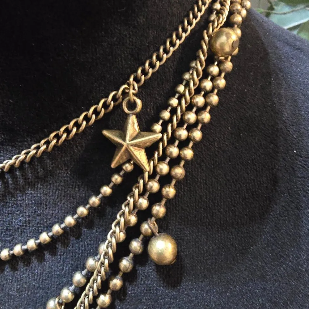 Womens Gold Tone Beaded & Curb Chain 5 Strand Pendant Charm Necklace Jewelry - Image 4