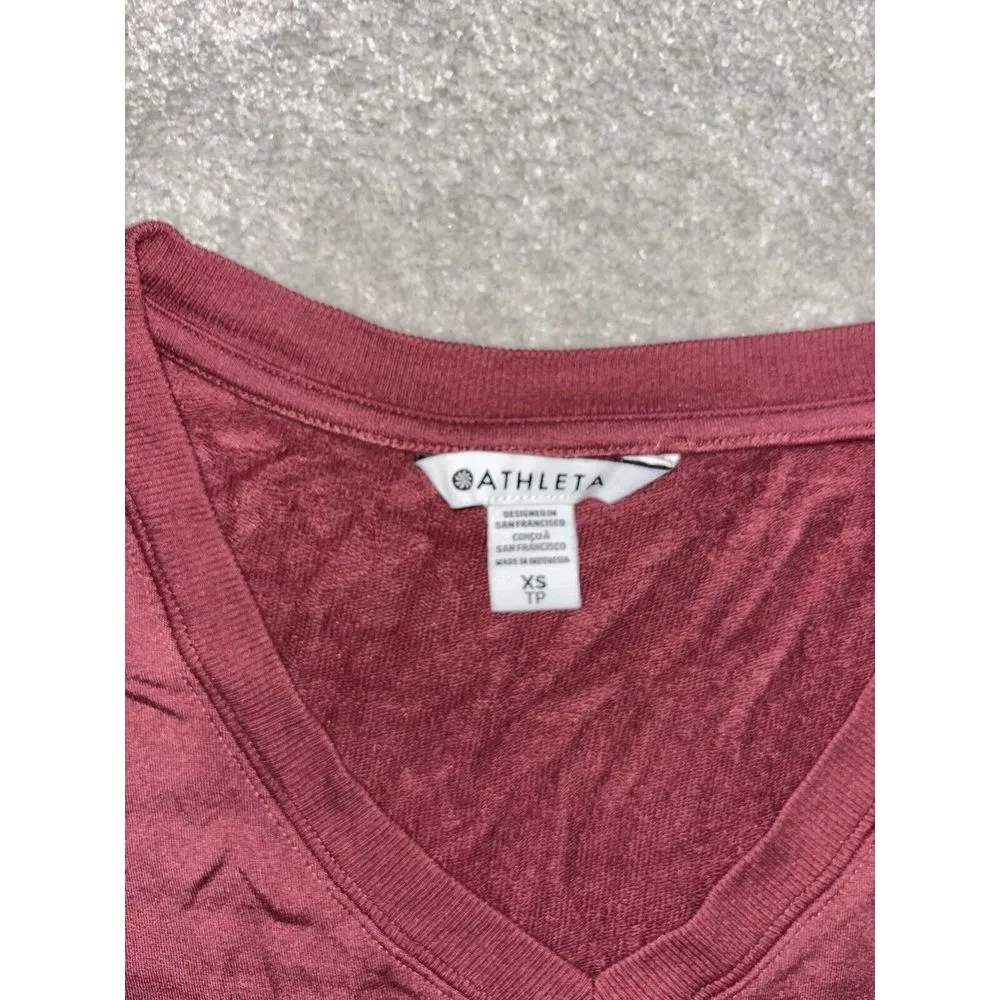 Athleta Sunrise V-neck Sweatshirt Size Xs Dark Red‎ Lightweight Loose Fit SOFT - Image 3