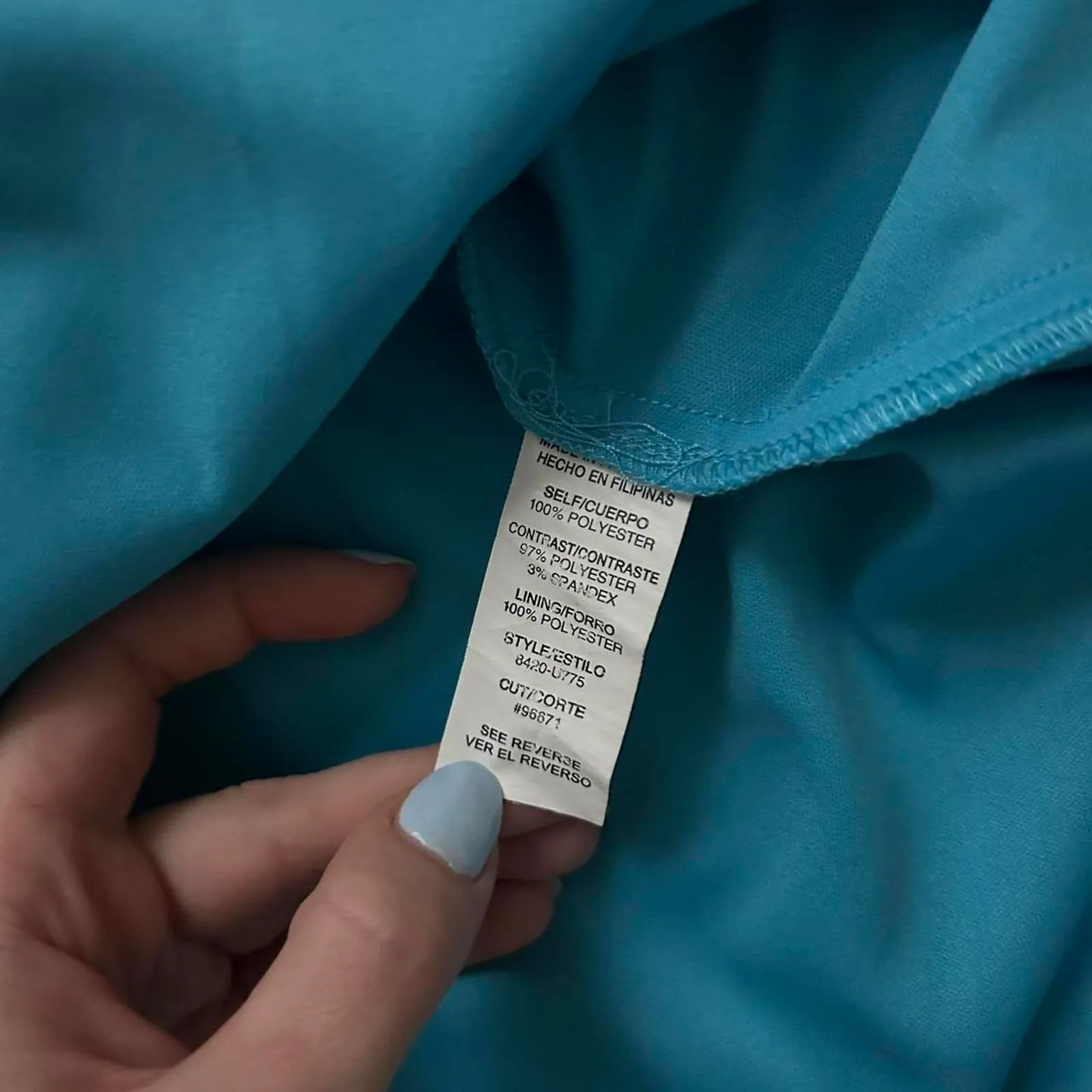 Y2K paper tag vintage City Triangles black mesh teal blue handkerchief hem dress - Image 6