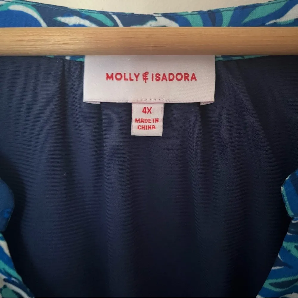 Molly & Isadora Keene Ruched Sleeve Dress Blue Tropical Knee Length Size 4X - Image 9