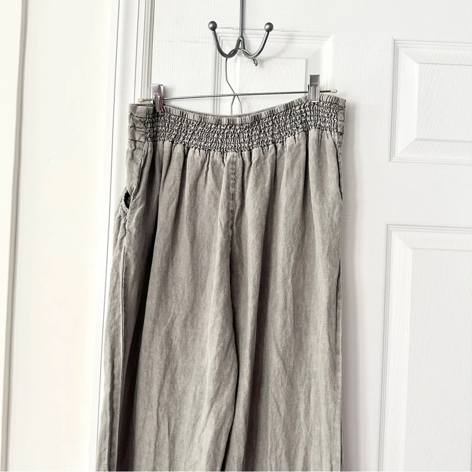Artisan NY Linen Grey Wide Leg Drawstring Casual Beach Coastal Pants Medium - Image 7
