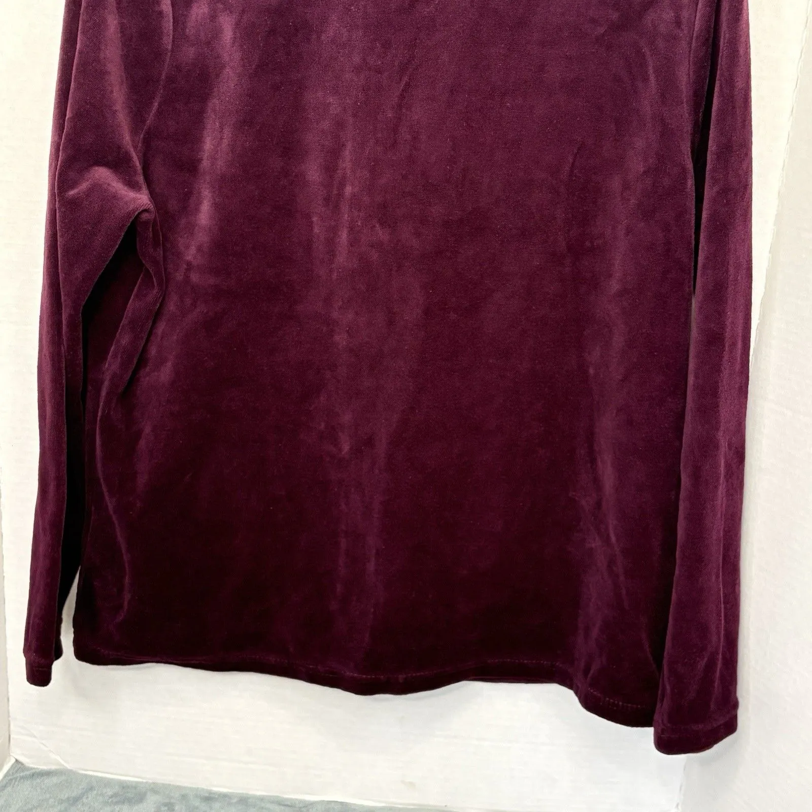 Onque Casuals Burgundy Velour Full Zip Jacket With Rhinestone Accents Women’s L Size L - Image 6