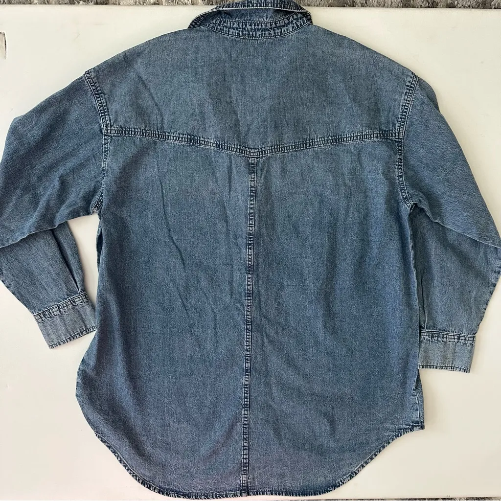 Jessica Simpson Blue Denim Button-Up Shirt Size L - Image 6
