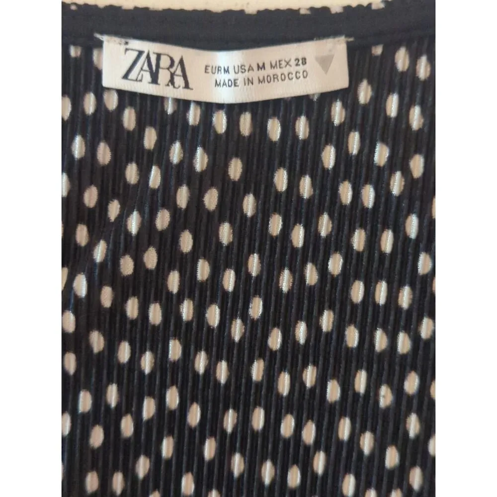Zara Black & White Polka Dot Printed Blouse Women's Medium Preppy Bohemian Pinup - Image 8