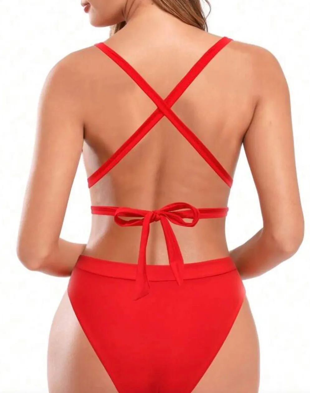 High-Waisted -Neck Solid Color Bikini Set For Women, Sexy... - Image 2