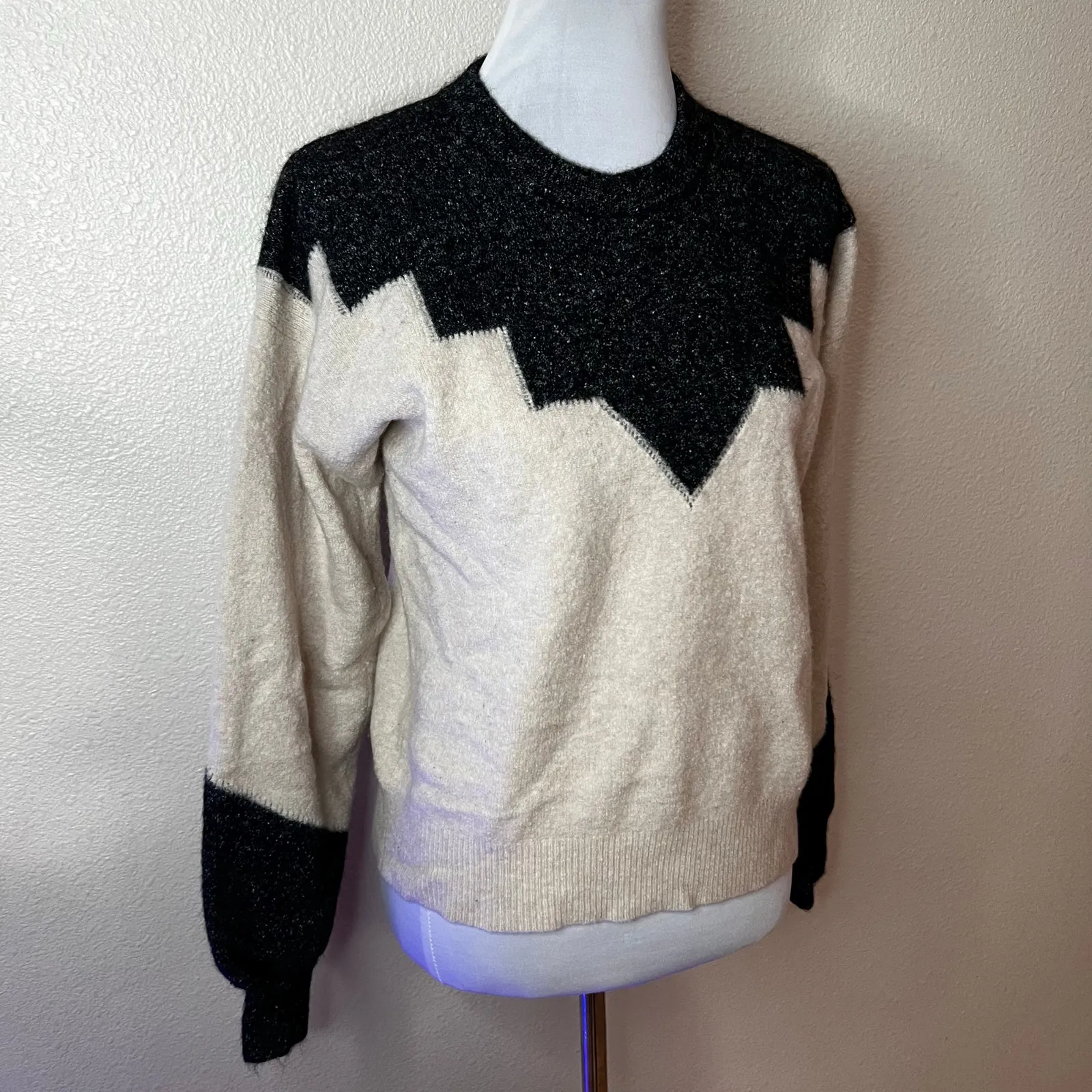 Joie Zinca Crewneck sweater cream black colorblock wool cashmere WOMENS Medium - Image 3