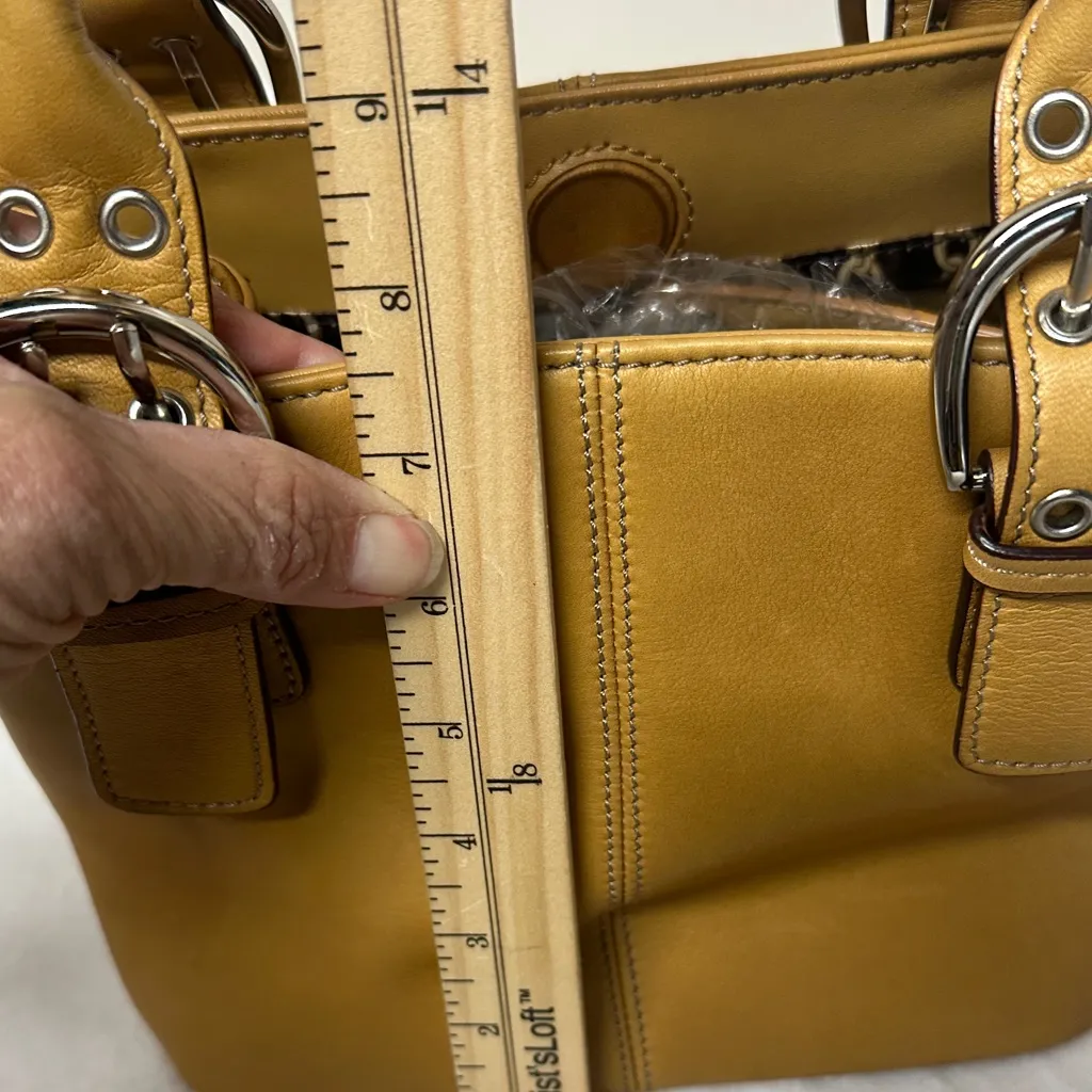 Tignanello Mustard Leather Satchel with Buckle Details - Image 8