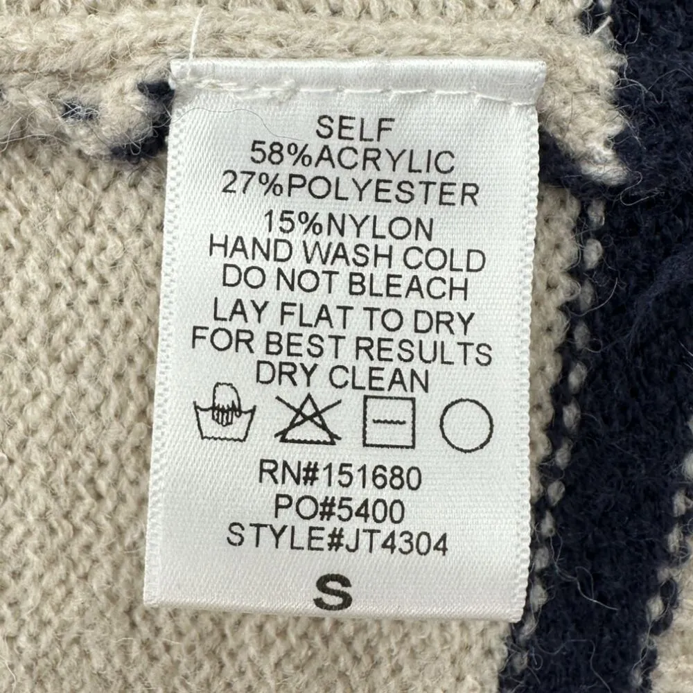 Storia | S | Ivory / Navy Stripe Heavy Knit Ribbed Collar V-Neck Cropped Sweater - Image 7