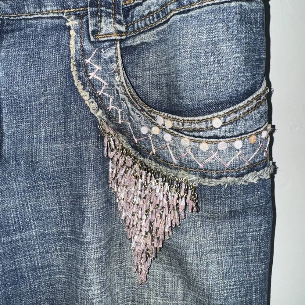 Scervino Street Woman’s Y2K Jeans Size 30 Embellished Beads Sequins XE6021 Italy Blue - Image 5