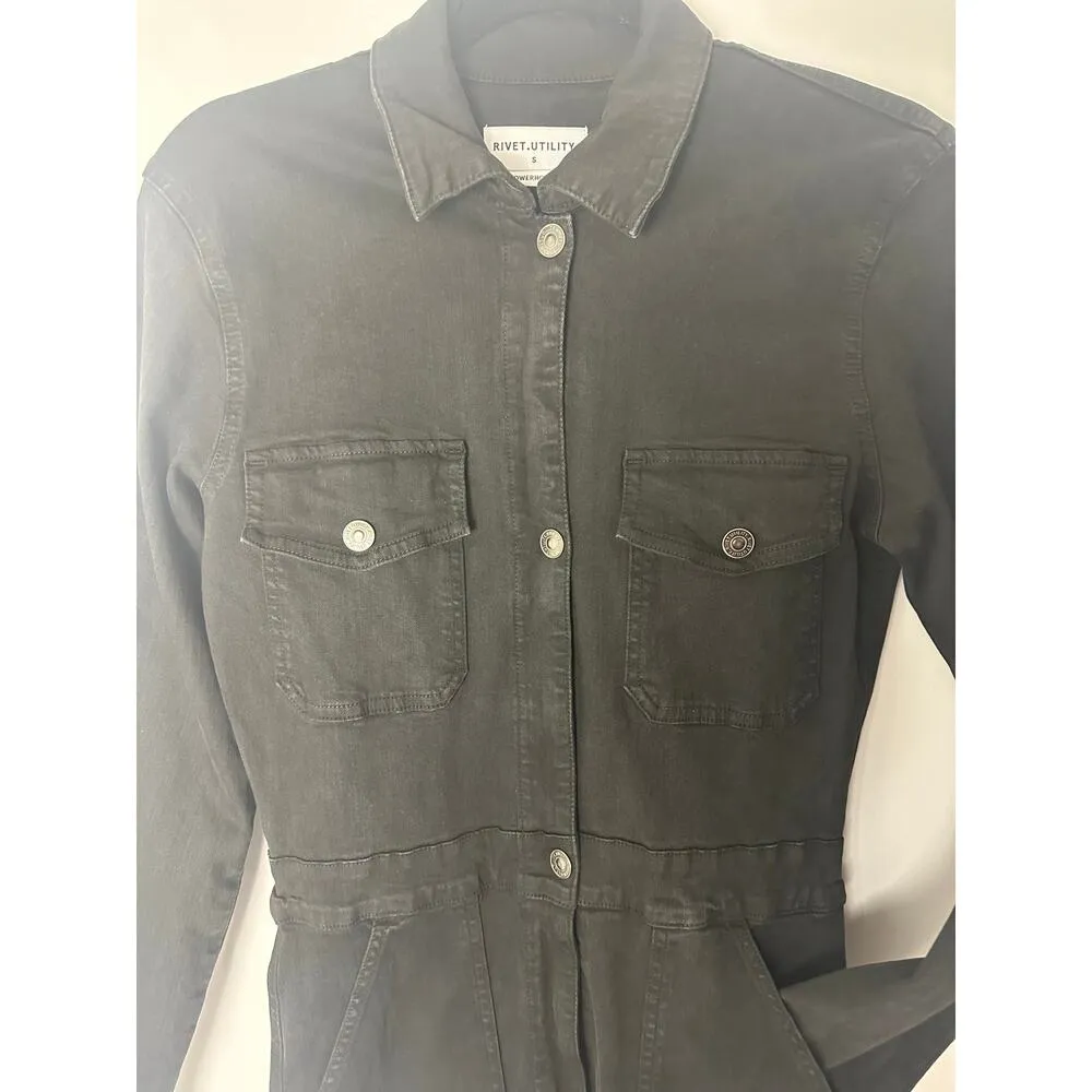 Rivet Utility Size Small Powerhouse Denim Jumpsuit Black $425 MSRP Designer RARE - Image 5