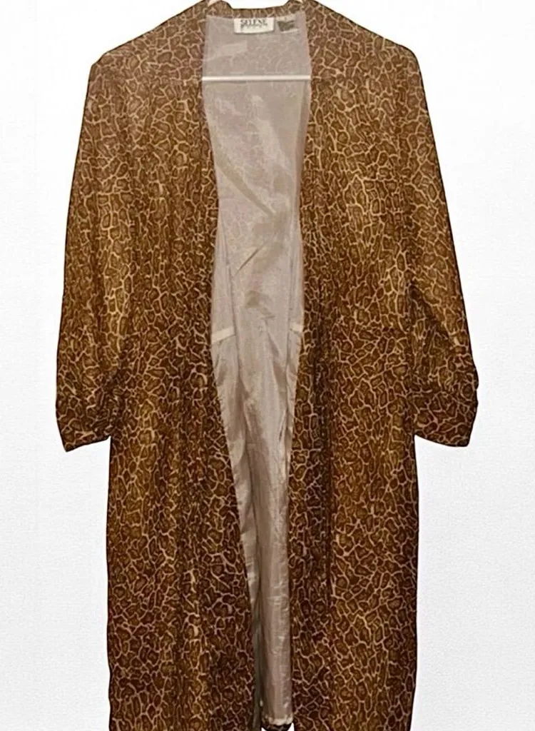 Vintage Animal Print Cardigan Size Small Oversized Boho Duster Jacket - Image 1