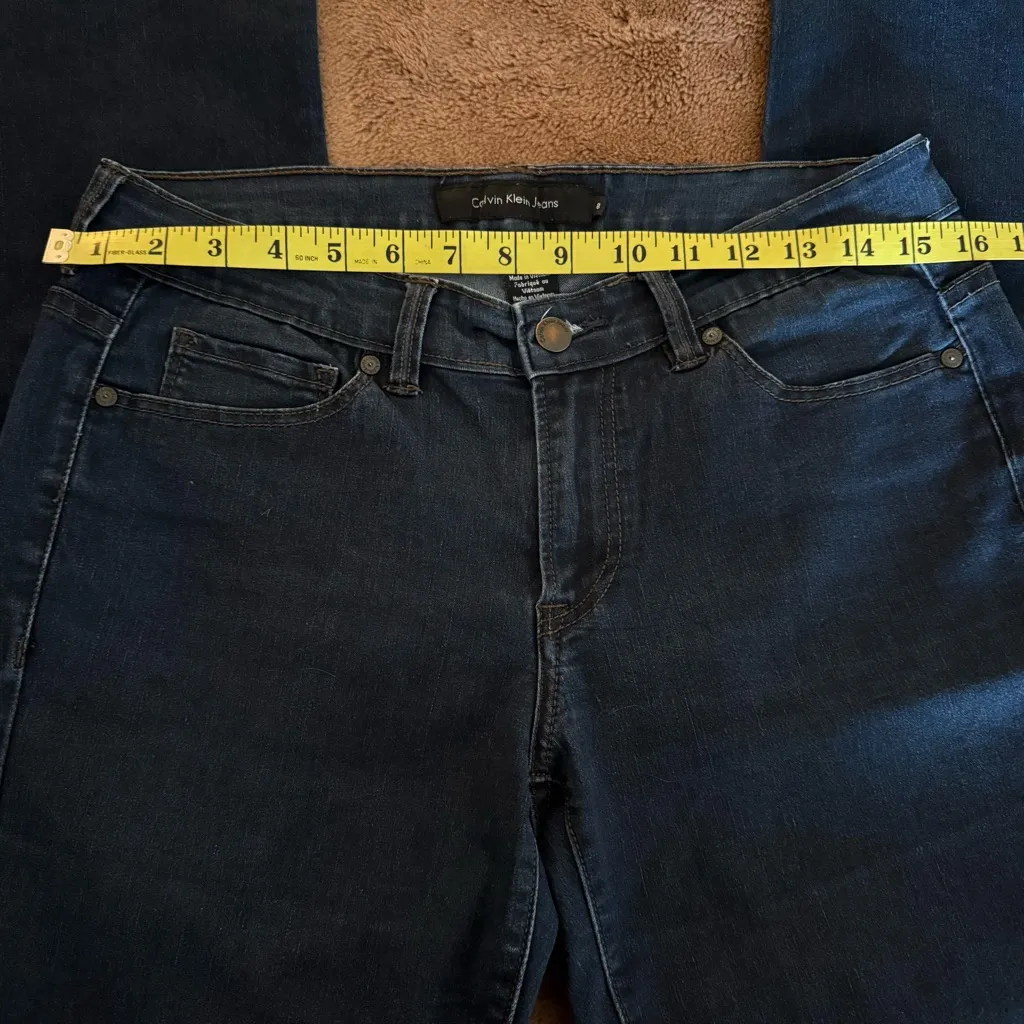 Calvin Klein Dark Wash Straight Leg Mid Rise Blue Jeans Size 8 - Image 6
