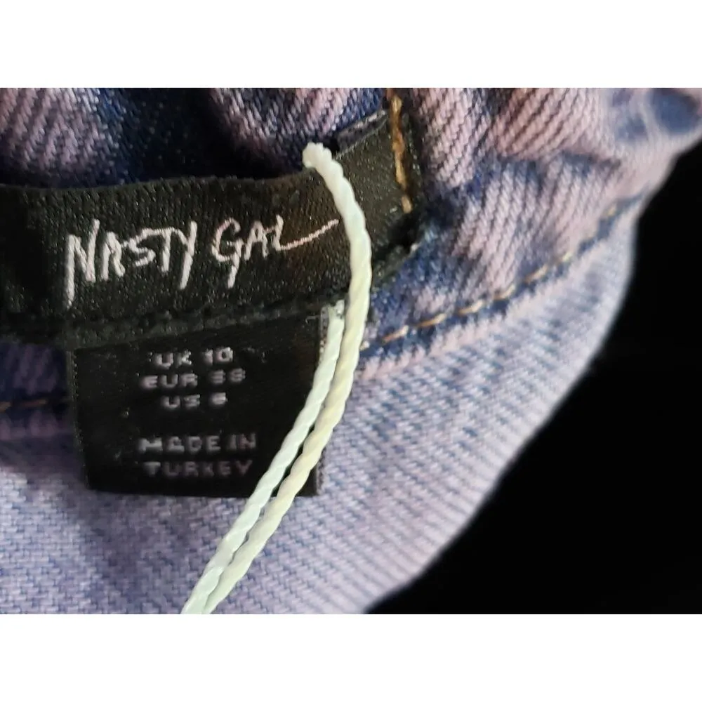 Nasty Gal Jumpsuit Womens Size 6 Blue Denim Pocket Detail Acid Wash Button Front - Image 5