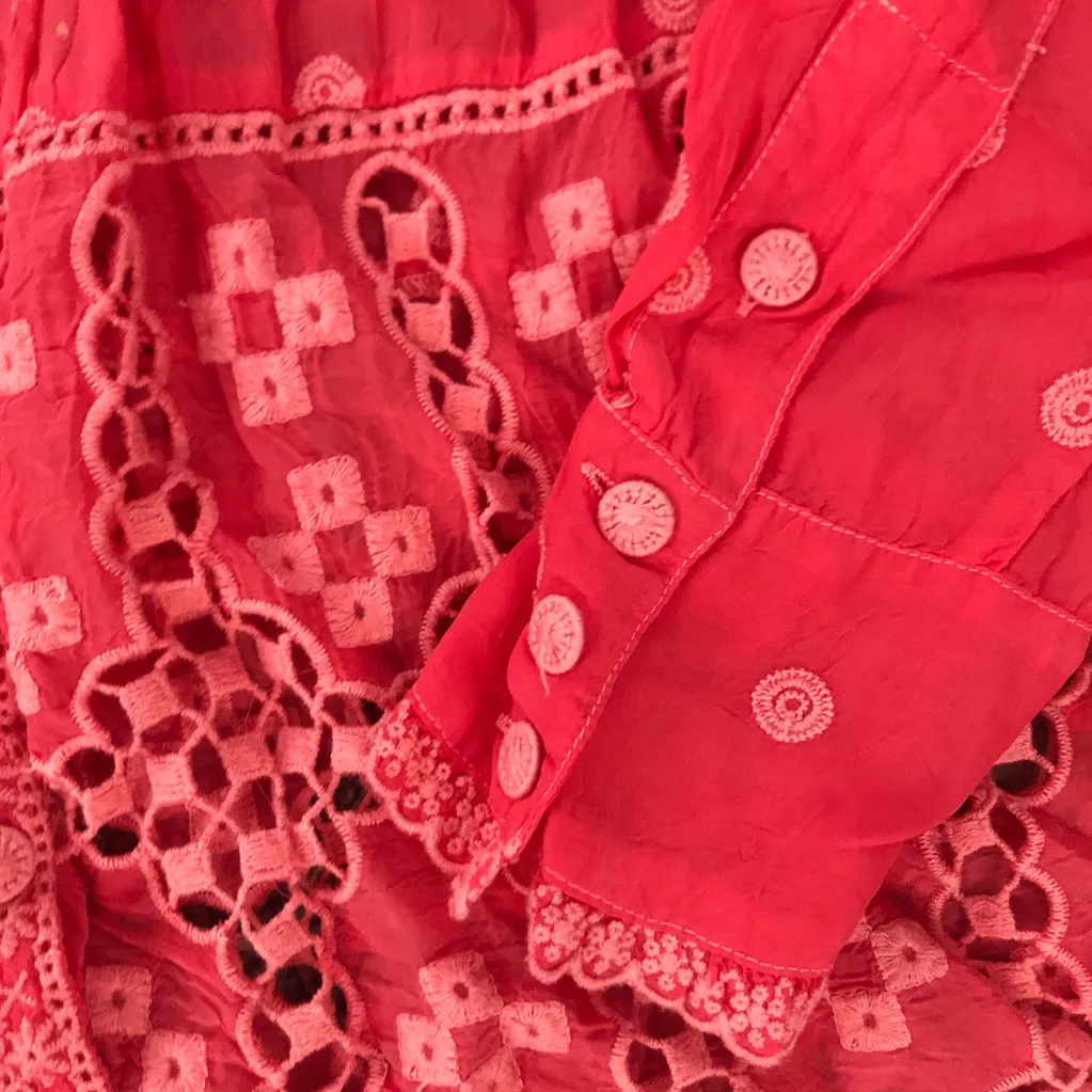 C Johnny Was Baez Phaedra Coral Embroidered Women's Lightweight Blouse Size XS - Image 13