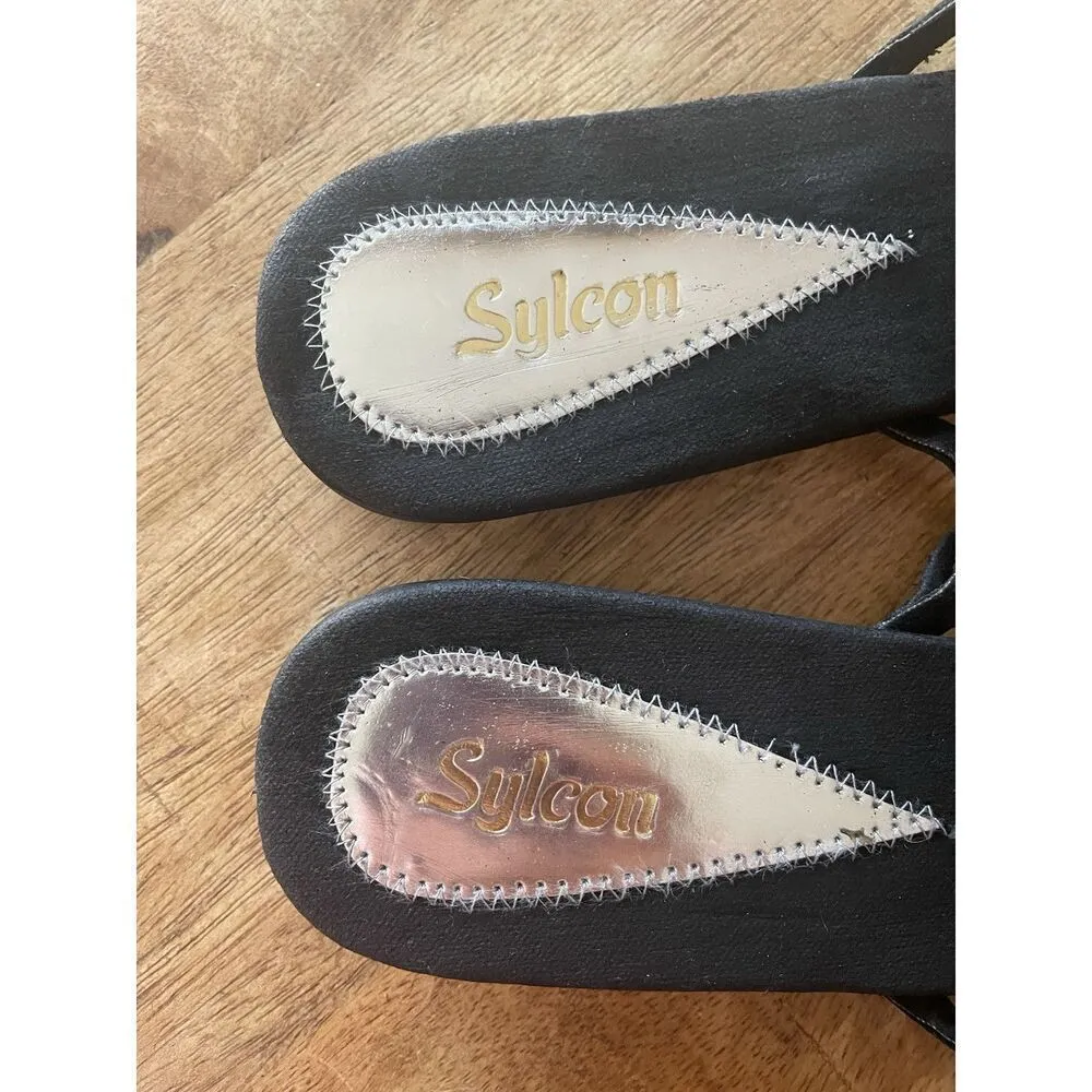 Sylcon Women’s Black Rhinestone Flip Flop Sandals Size 9 - Image 4