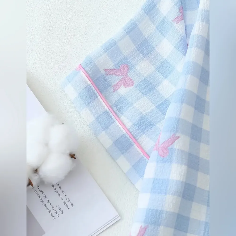 Blue Gingham Bow Pajama Set – Women’s Size Large - Image 4