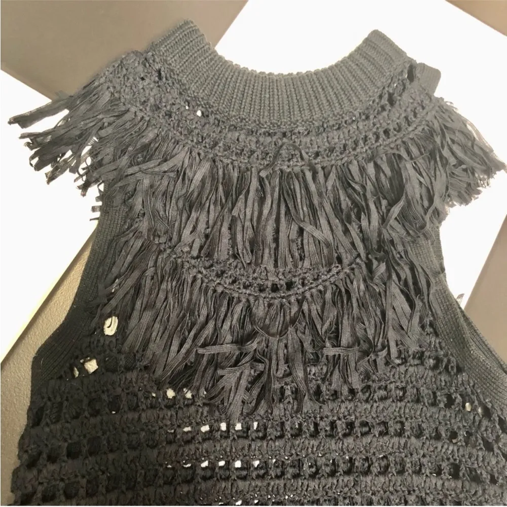 Scotch & Soda Maison Scotch Crochet Open Knit Fringe Sweater Swim Cover Up Black - Image 6