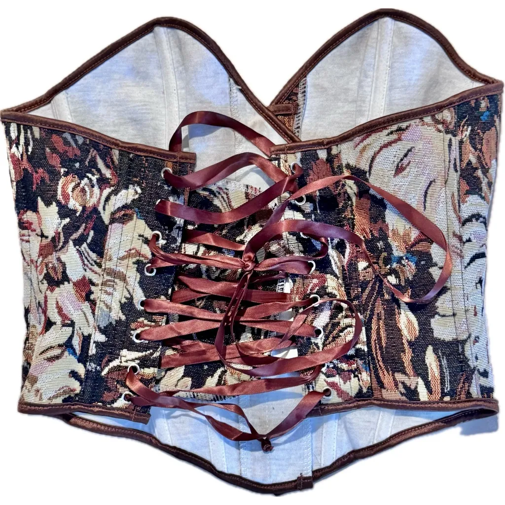 NWOT Alivila.Y Vintage Daisy Floral Denim Corset Bustier Top XS Brown - Image 2