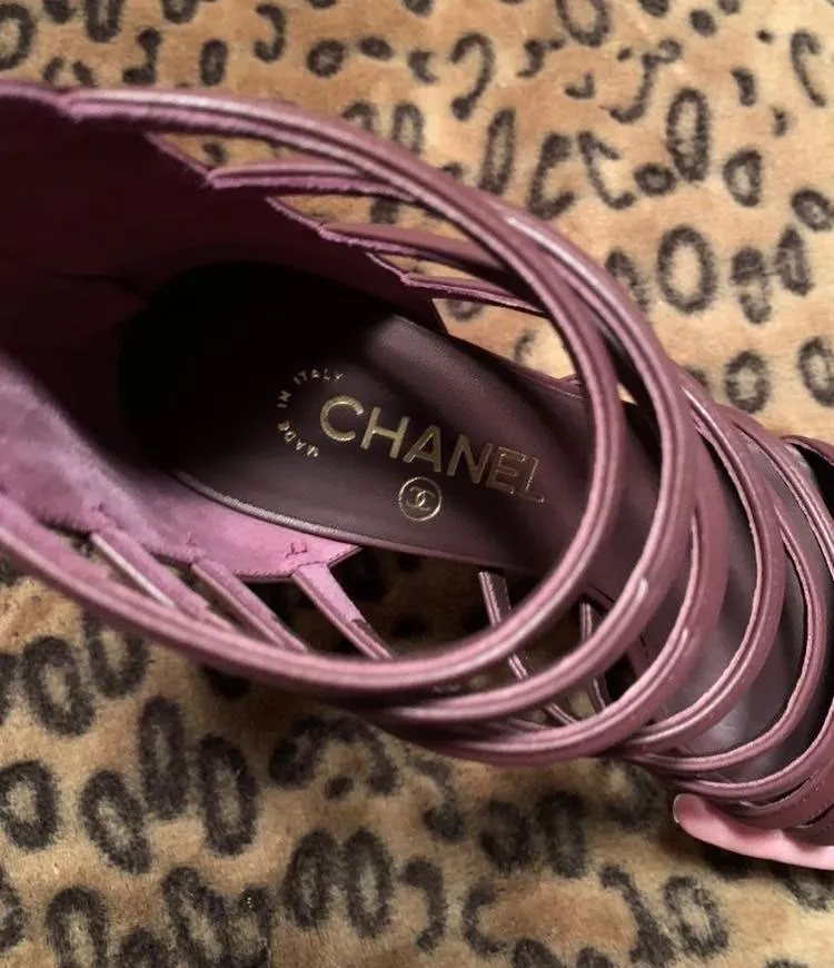 Chanel Coco Tower Cage Burgundy Heels - Image 7