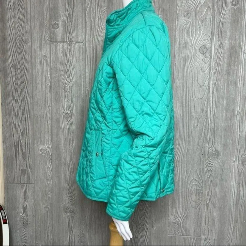 Lands end teal quilted long sleeve light puffer full double zip jacket small - Image 3