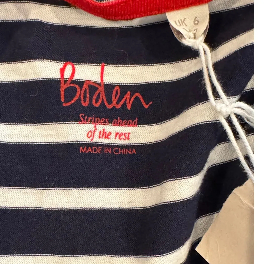 BODEN Christmas Breton Shirt In Glitter Pom Holly Size US/2 Blue - Image 9