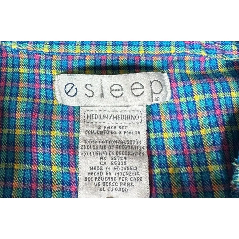 Vtg 80s 90s Esleep Plaid Capri Button Down Shirt 2 Piece Pajama Set Womens Sz M Size M - Image 8