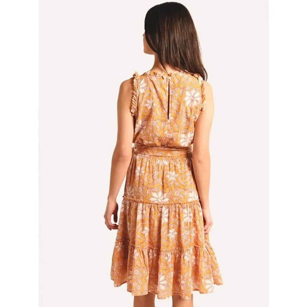 Roller Rabbit Tomlin Naoki Orange Tiered Floral Ruffle Sleeveless Midi Dress - Image 2