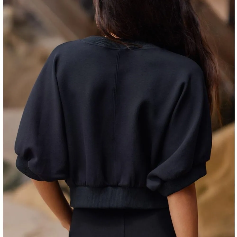 Sweaty Betty | 6 | Sophia Short-Sleeve Stretch-Woven Crop Black Sweatshirt Top - Image 3