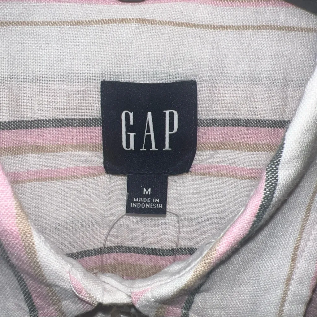 Gap Linen Shirt Women Med Pink Gray Stripe Button LSleeve Linen Blend NWT - Image 6