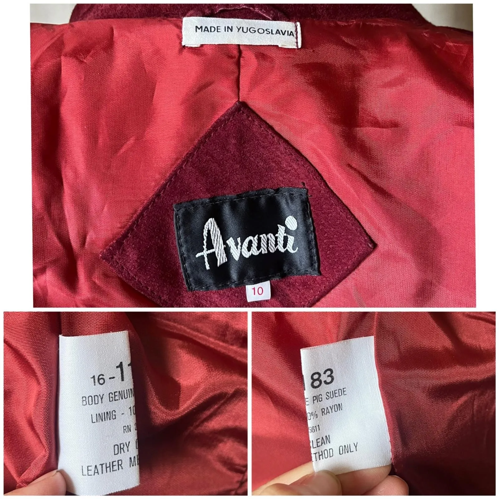 Vintage Avanti Burgundy Pig Suede Cropped Blazer Jacket Yugoslavia 90s Size 10 - Image 7