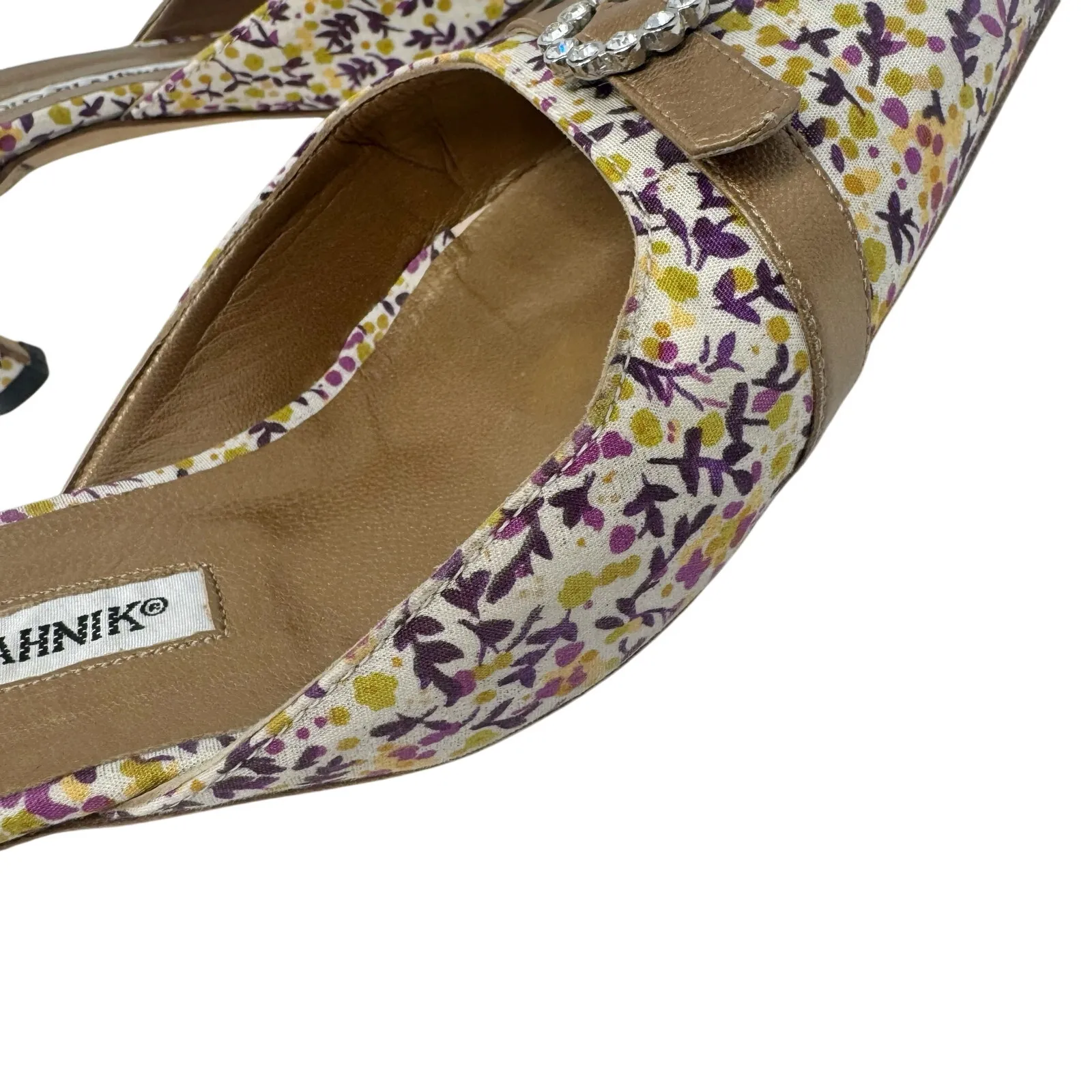 Manolo Blahnik Floral Print D’Orsay Heels Crystal Buckle Pumps EU 37.5 - Image 8