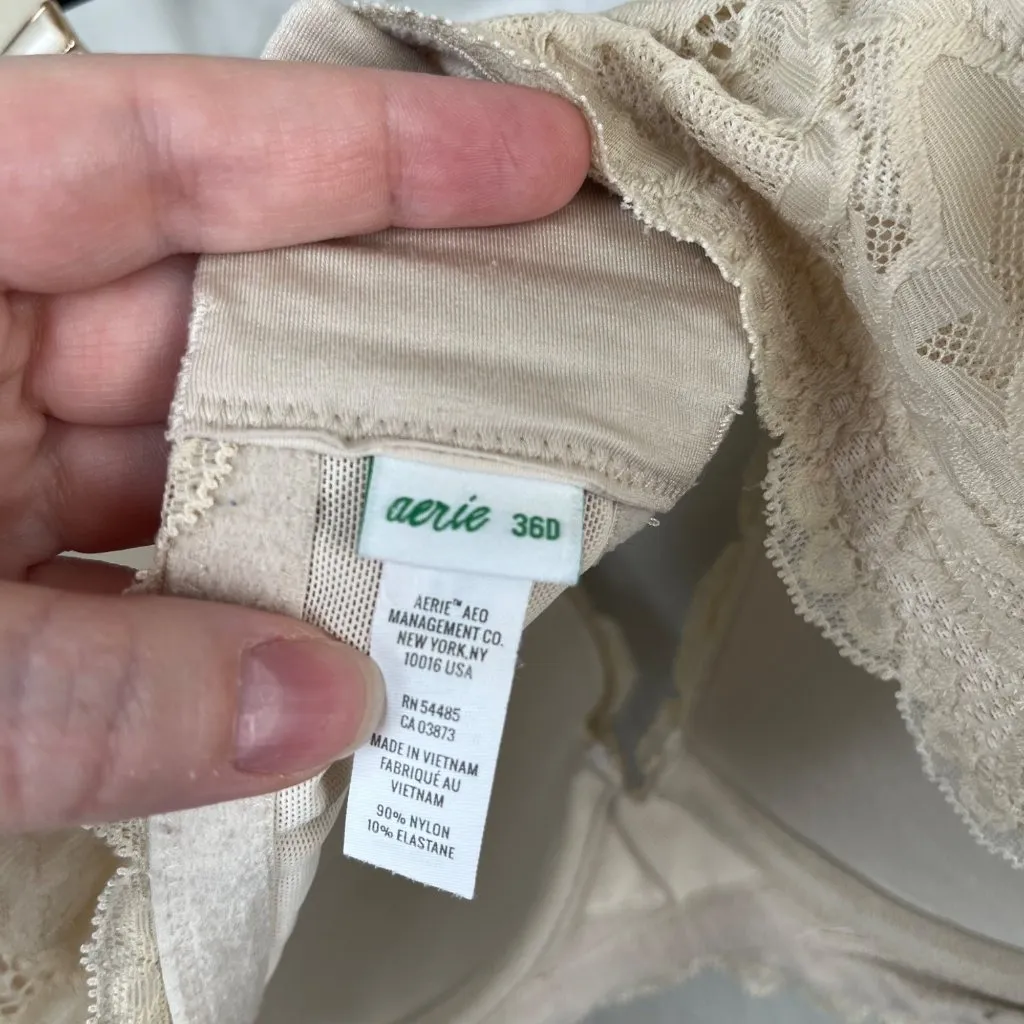 Aerie Cream Lace Plunge Push Up Bra Size 36D - Image 5