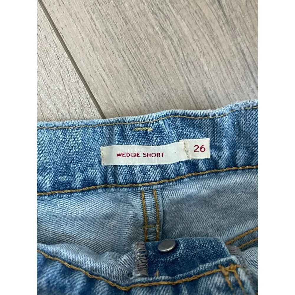 Levi's Premium Denim 100% Cotton Wedgie Shorts Snooze You Loose Distressed 26 - Image 6