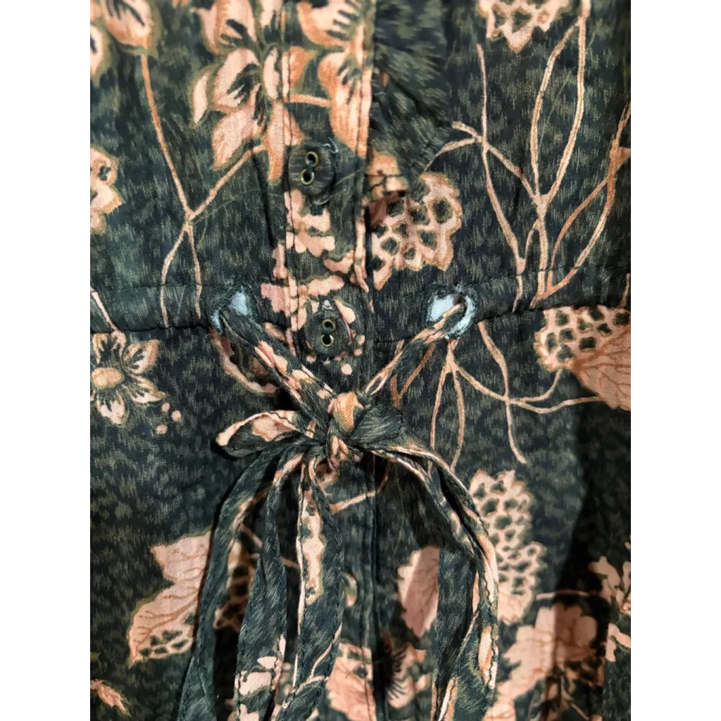 Ulla Johnson Floral Ruffle Midi Dress 00 Black Pink Boho Drawstring Waist Cotton - Image 8