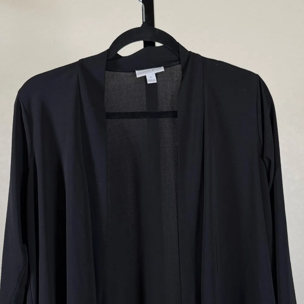 Fashion Bug Women’s Black Open Front Cardigan Drape Lightweight Stretch Chic Versatile Small - Image 2