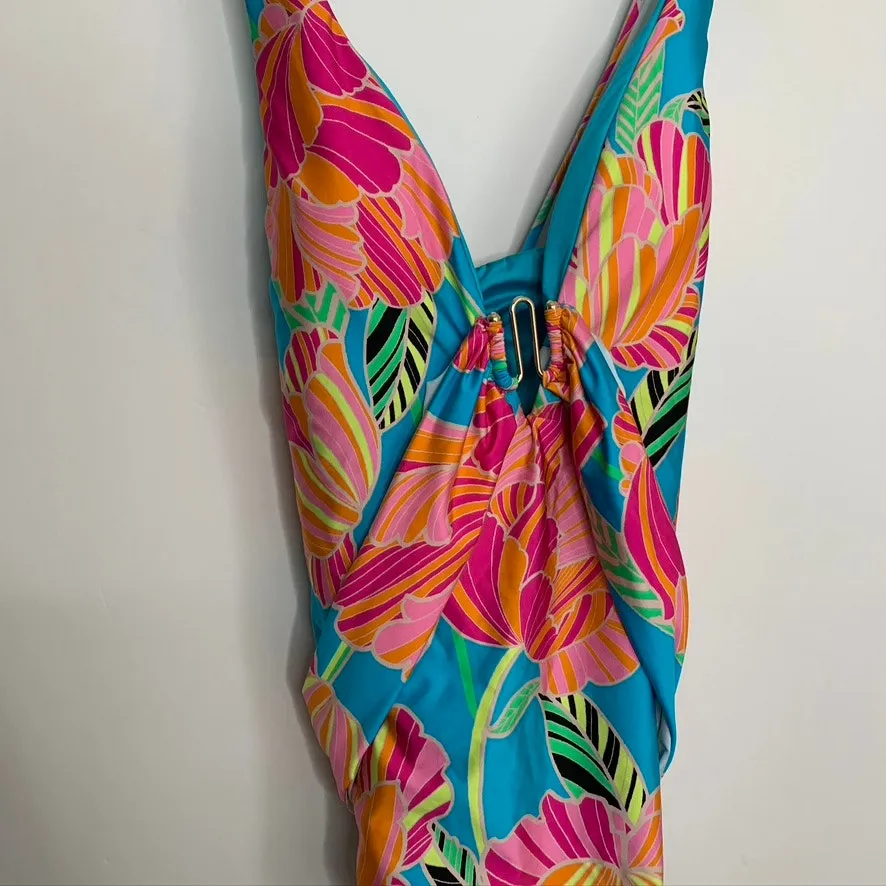 Trina Turk Poppy Plunge One-Piece Swimsuit BlueMulti Womens Size 14 3731035 - Image 10